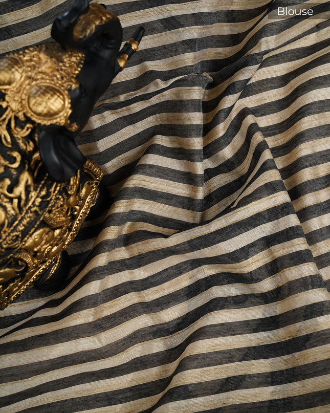 Tussar silk sarees  with knot and kantha work and  contracts  border - Beige