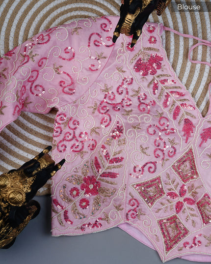 Russian crepe saree with Kardhana sequence butties and scallop border - Baby Pink