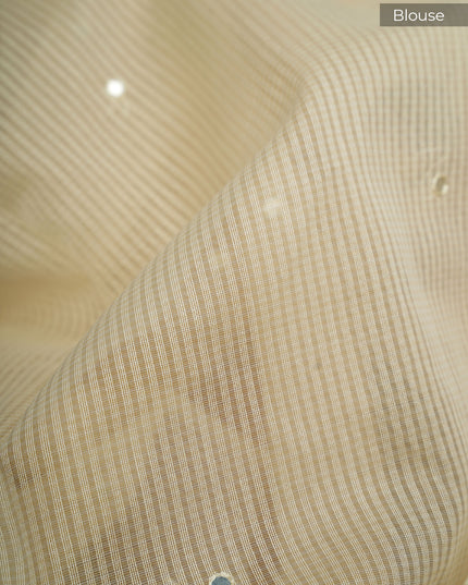 kota Chanderi Saree with Mirror and Applique Work Contrast Border- Peach