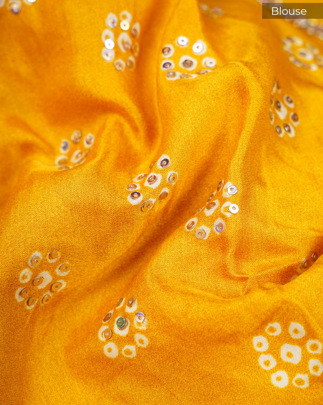 Satin Silk Saree With Kardhana Sequence Work & Scallop Border - Yellow