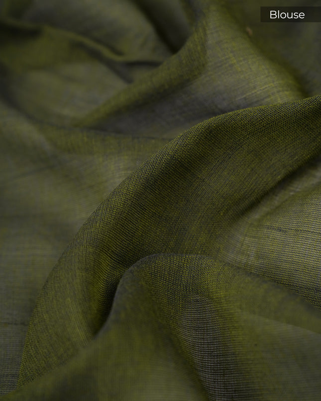 Cotton Antique Gold Zari Border - Green