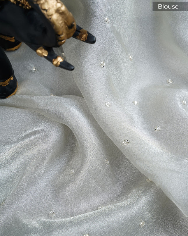 Tissue Georgette saree with thread Embroidered work and scallop border - Grey