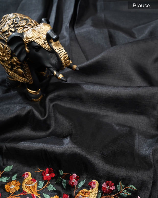 Dupion saree with  golden butties and thread work and  border - Black