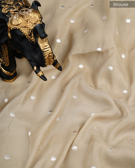 Mashru satin saree with pichwai butties and Parsi Work lace border - Tan