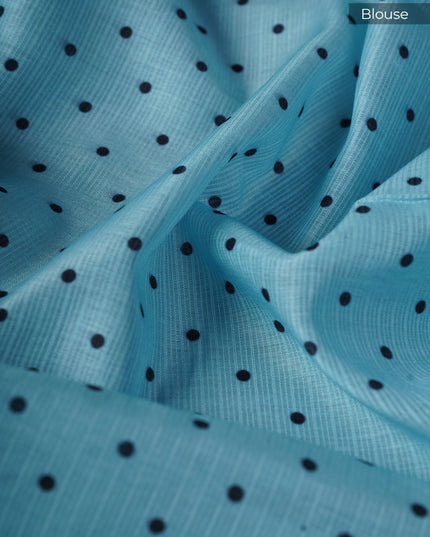 Kota Silk Saree with Floral Print and Contrast Border- Black and Blue