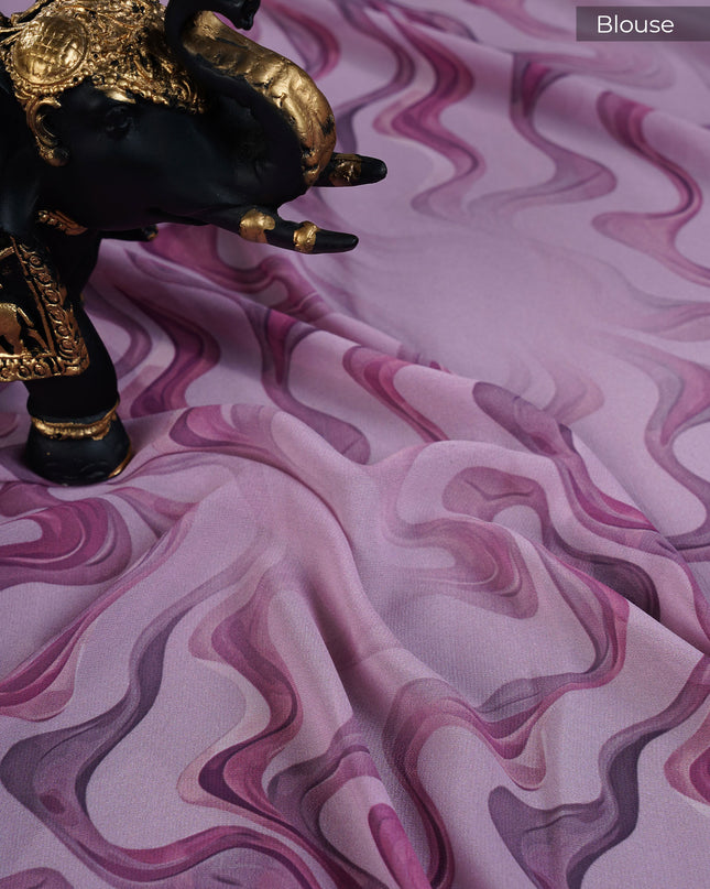 Georgette Saree With Abstract Print - Onion Pink