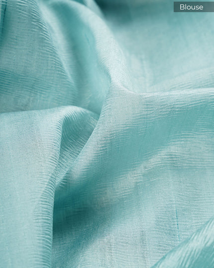 Kora Dupien Saree With Applique Work and Scallop Border - Sky Blue