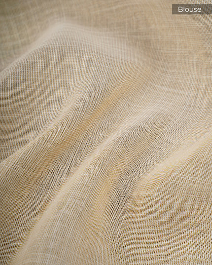 Tissue Lenin Saree with Floral Print and Ari Work- Beige and Green