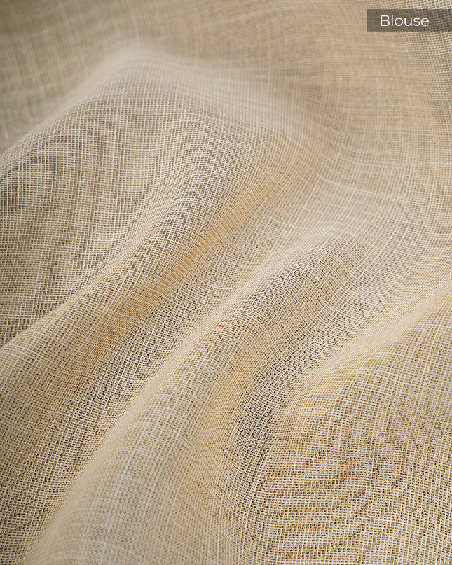 Tissue Lenin Saree with Floral Print and Ari Work- Beige and Green