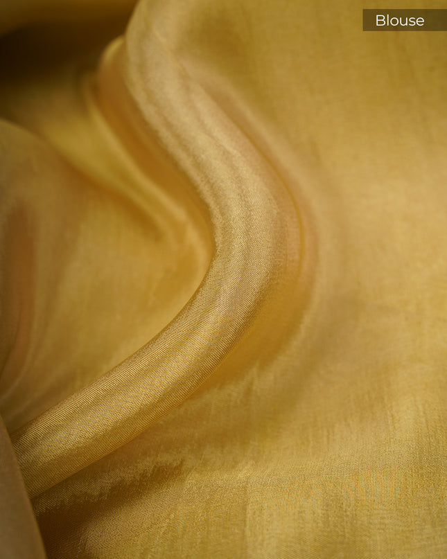 Tissue Banarasi Silk with All Over Self Weaving with Light Gold Zari Border - Lemon Yellow