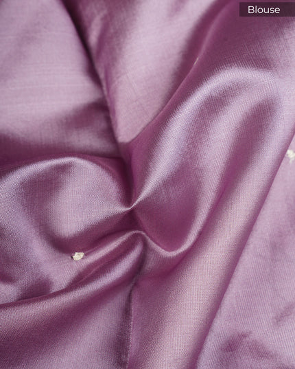 Kota Silk Saree with Floral Print and Ari Work Scallop Border - Cream Lavender