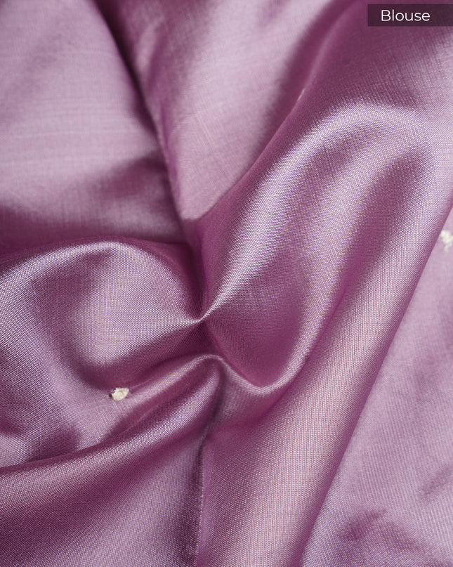 Kota Silk Saree with Floral Print and Ari Work Scallop Border - Cream Lavender