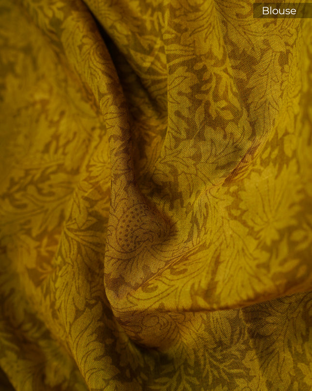 Mangalagiri Silk Saree with Floral Print and Contrast Border- Green