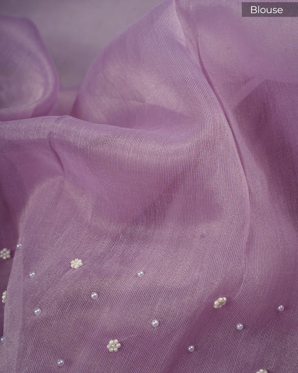 Tissue Linen Saree and Scallop Border and Peral Work - Lavender