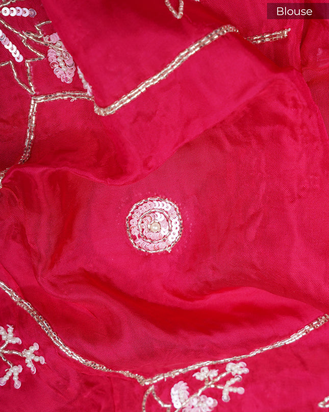 Russian Silk Saree Hand Painting Design With Kardana & Sequence Work Scallop Border - Pink