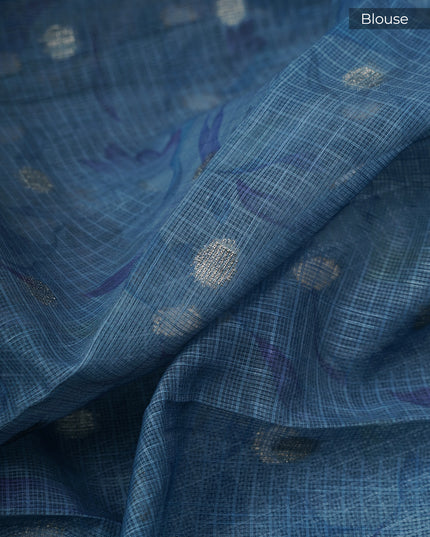 Silk Kota Saree With Gold Zari Butties And Print Border - Mint Blue