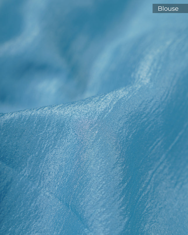 Crush Organza With Kantha Work & Lace Border  - Blue