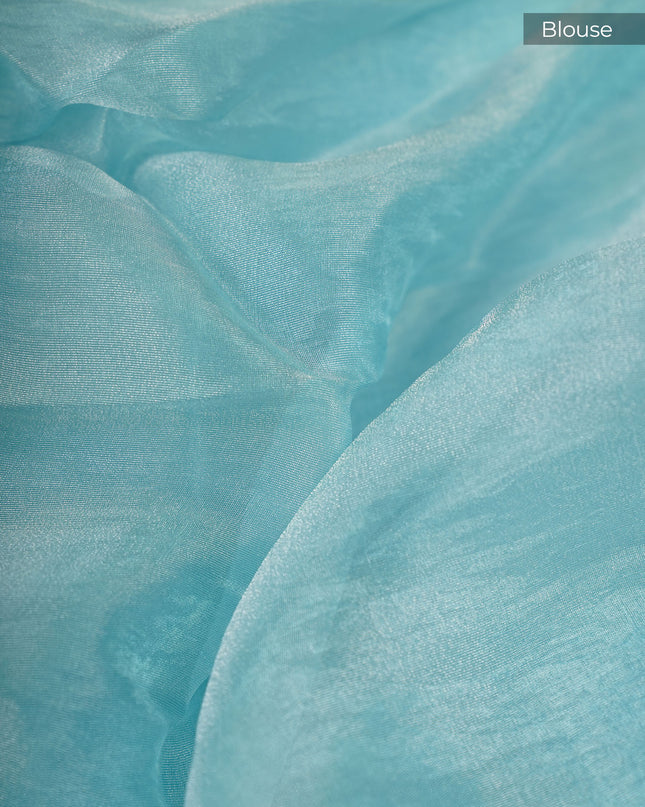 Tissue Organza Embossed Work Lace Border - Sky Blue