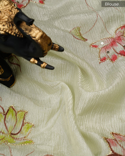 Crush tissue saree with hand painting butties and scallop border Kardana & Sequence Work - Light Green