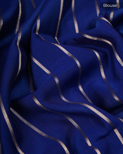 Chanderi Silk Saree With Thread Embroidery Butties And Gold Zari - Blue