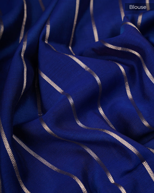 Chanderi Silk Saree With Thread Embroidery Butties And Gold Zari - Blue