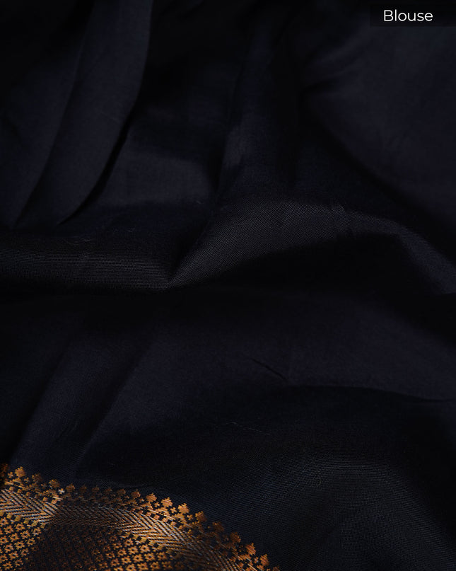 Muslin silk saree with Abstract Digital Printed and golden border - Black
