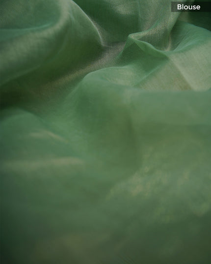 Shimmer Chandei saree with Flower thread Emborder Cut Work Design and Scallop  Border -Pista Green