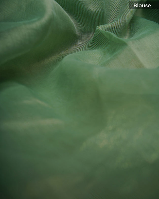 Shimmer Chandei saree with Flower thread Emborder Cut Work Design and Scallop  Border -Pista Green