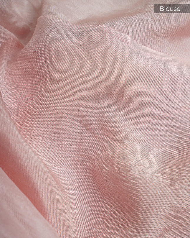 Russian Crape With Kardhana And Stone & Perarl Work Butties And Banaras Border - Peach & Blue