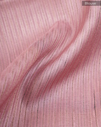 Tusser Silk Saree with Floral Print Border- Light Green