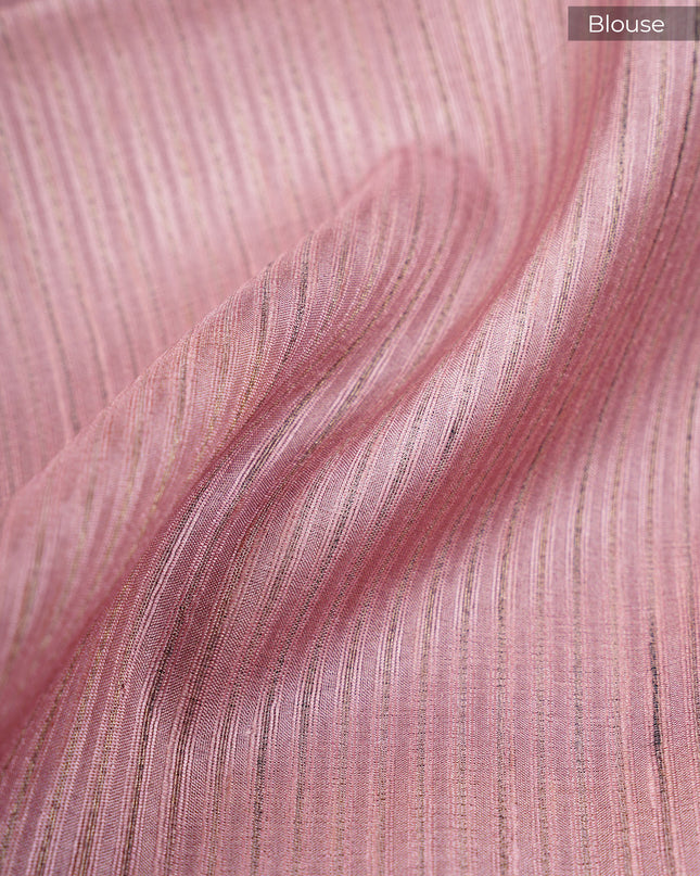 Tusser Silk Saree with Floral Print Border- Light Green