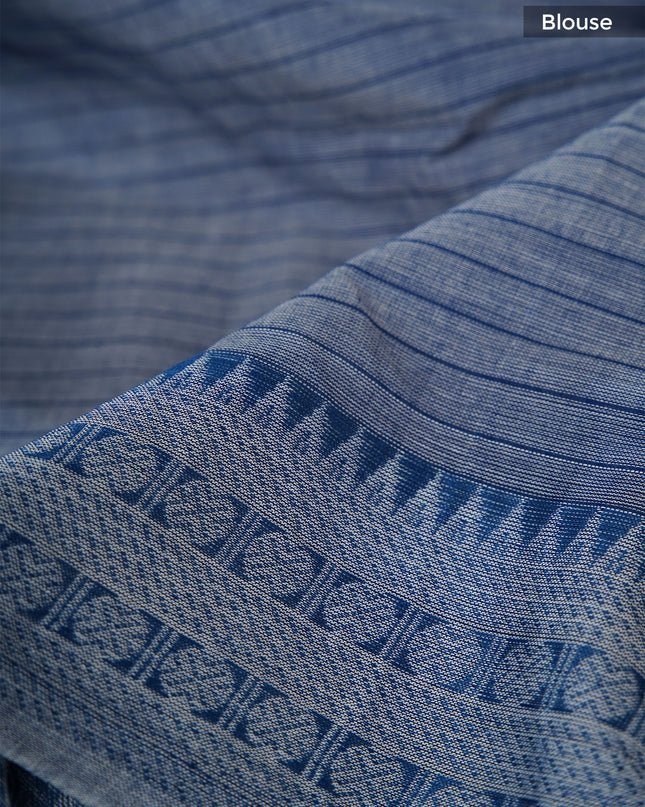 Cotton Handloom Saree with striped border - White