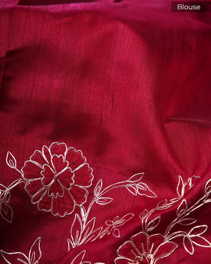Tusser silk saree with applique and pitta work with scallop border - Maroon