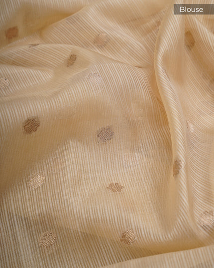 Silk Kota Saree With Gold Butties And Contrast Border With Thread Work - Beige