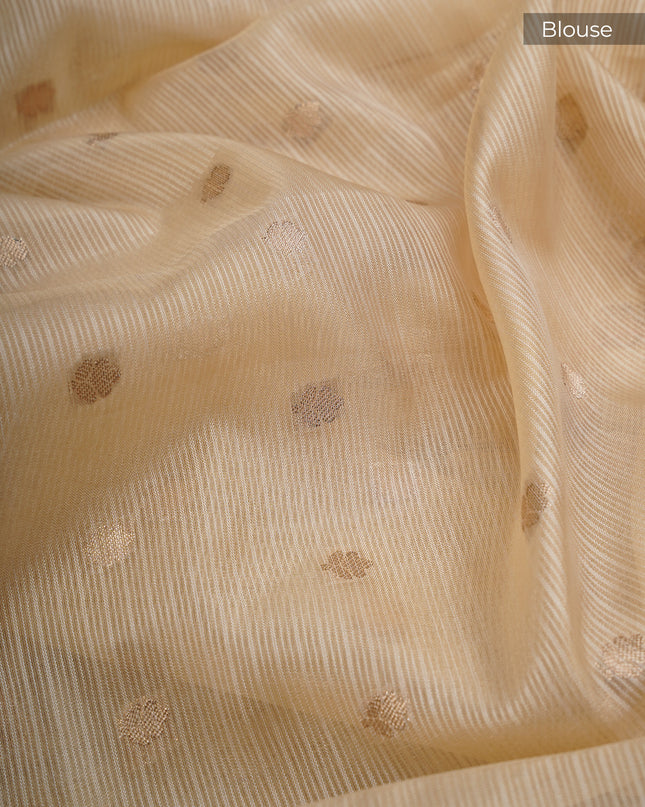 Silk Kota Saree With Gold Butties And Contrast Border With Thread Work - Beige