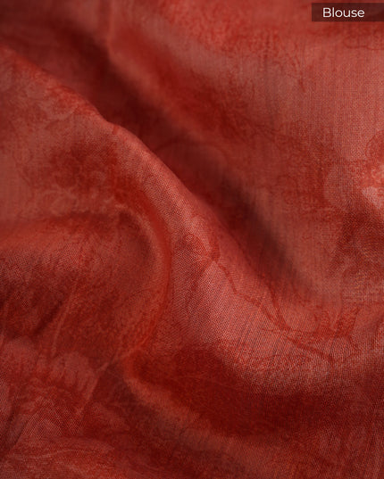 Managalagiri Silk Saree with Floral Print and Contrast Border- Peach