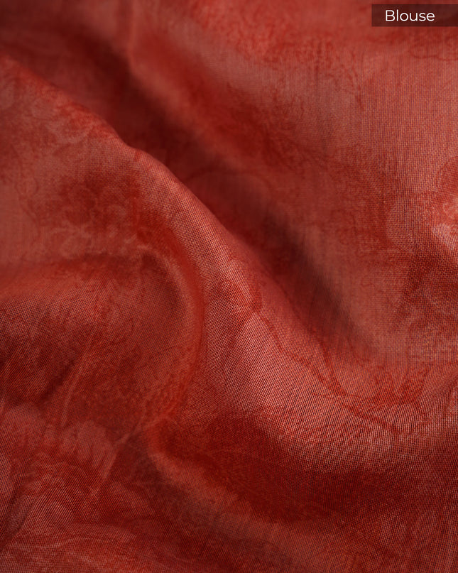 Managalagiri Silk Saree with Floral Print and Contrast Border- Peach