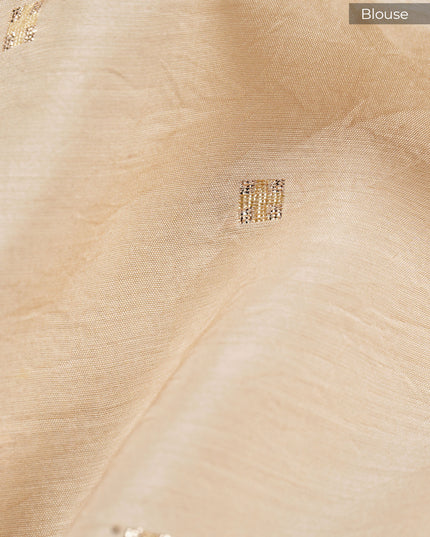 Kota Silk Saree With Applique Work and Scallop Border - Cream