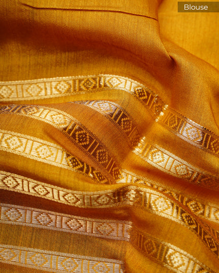 Munga Silk Saree with Centre Point Horizontal Zari Lines- Yellow