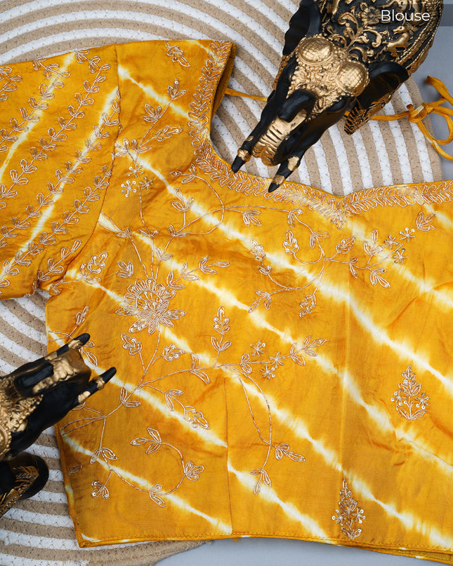 Russian Silk Zardozi Work with Scallop Border - Mustered