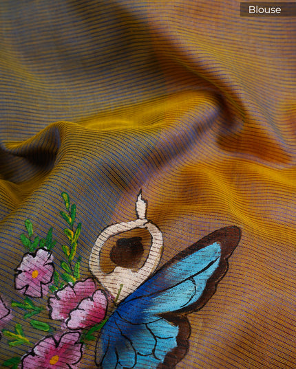 Mangalagiri Silk Saree With Hand Painting - Orange