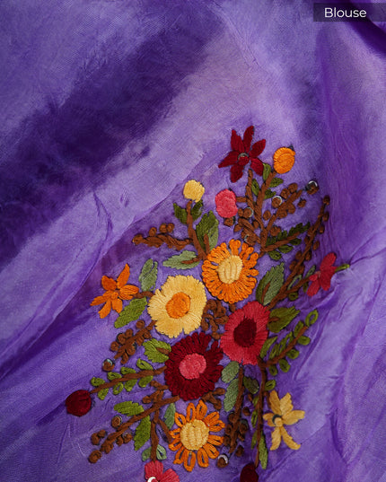 Chinnon Crape Saree French Knot Work Design and Golden Zari Gap Border Border - Purple