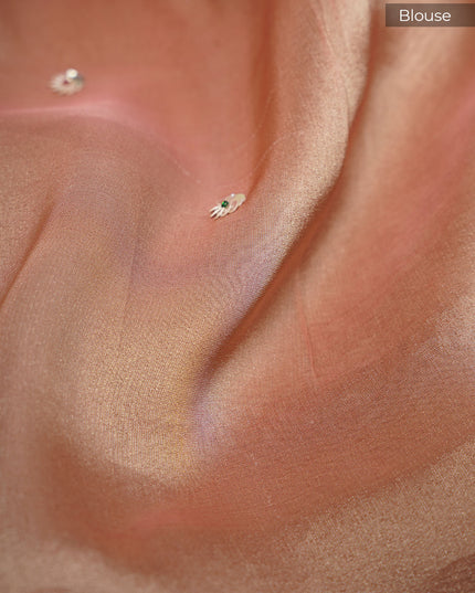 Soft Tissue Organza Saree Sequence Butties and Scallop Border and Zardoji Work- Peach