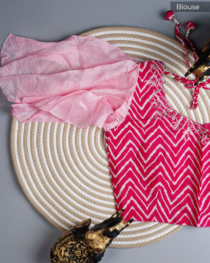 Russian silk saree with applique & Kardhana Work and scallop border - Pink