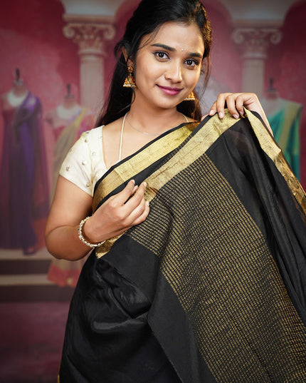 Binny Crepe Silk Saree With Golden Border - Black