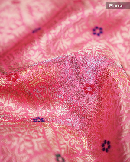 Green Silk Allover Golden Zari Weaving Checks design with Kanchi Border