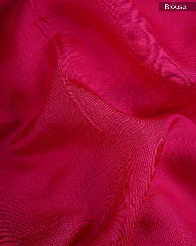 Silk Kota Allover Golden and Silver Zari Butties with Satin Border - Pink