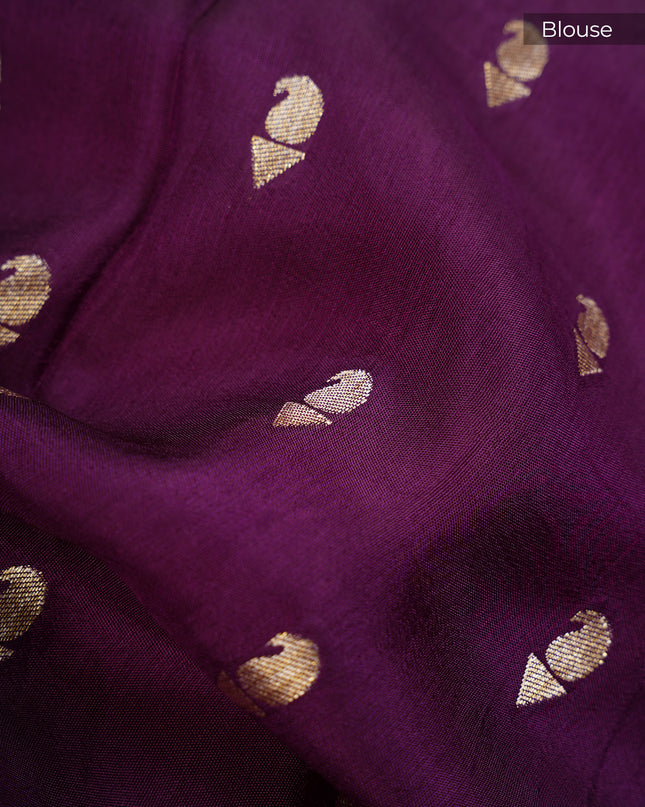 Russian Crape Khardhana Antique Buttis Banaras Border - Rani Pink