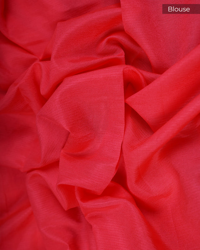 Mangalagiri Shibori Silk With Silver Border - Creme & Pink