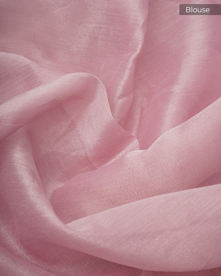 Tissue Linen Saree With Scallop Border With Pearl Work - Lavender